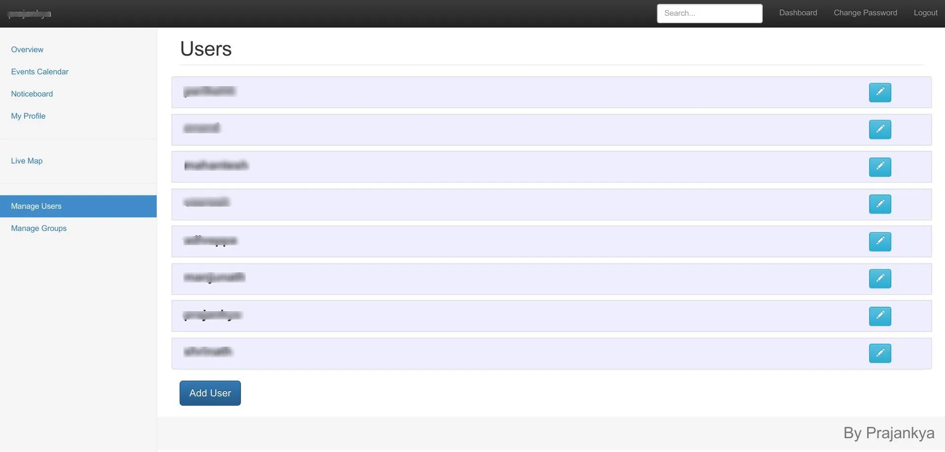 Admin manage users panel