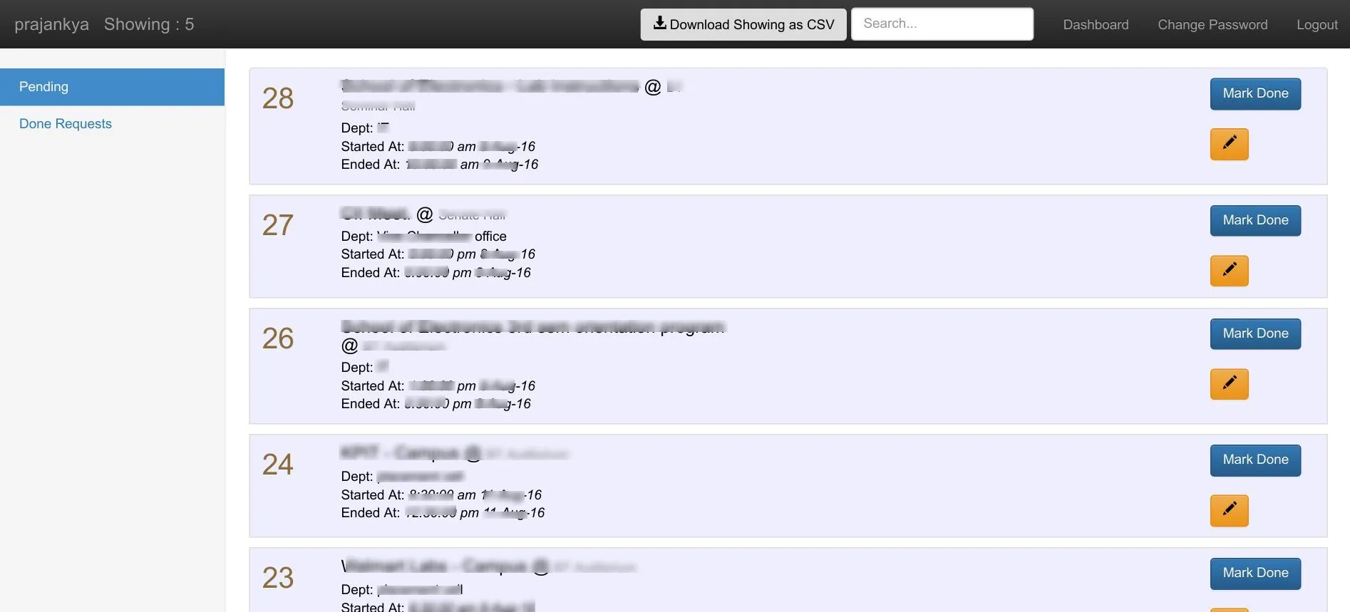 Backend user profile page